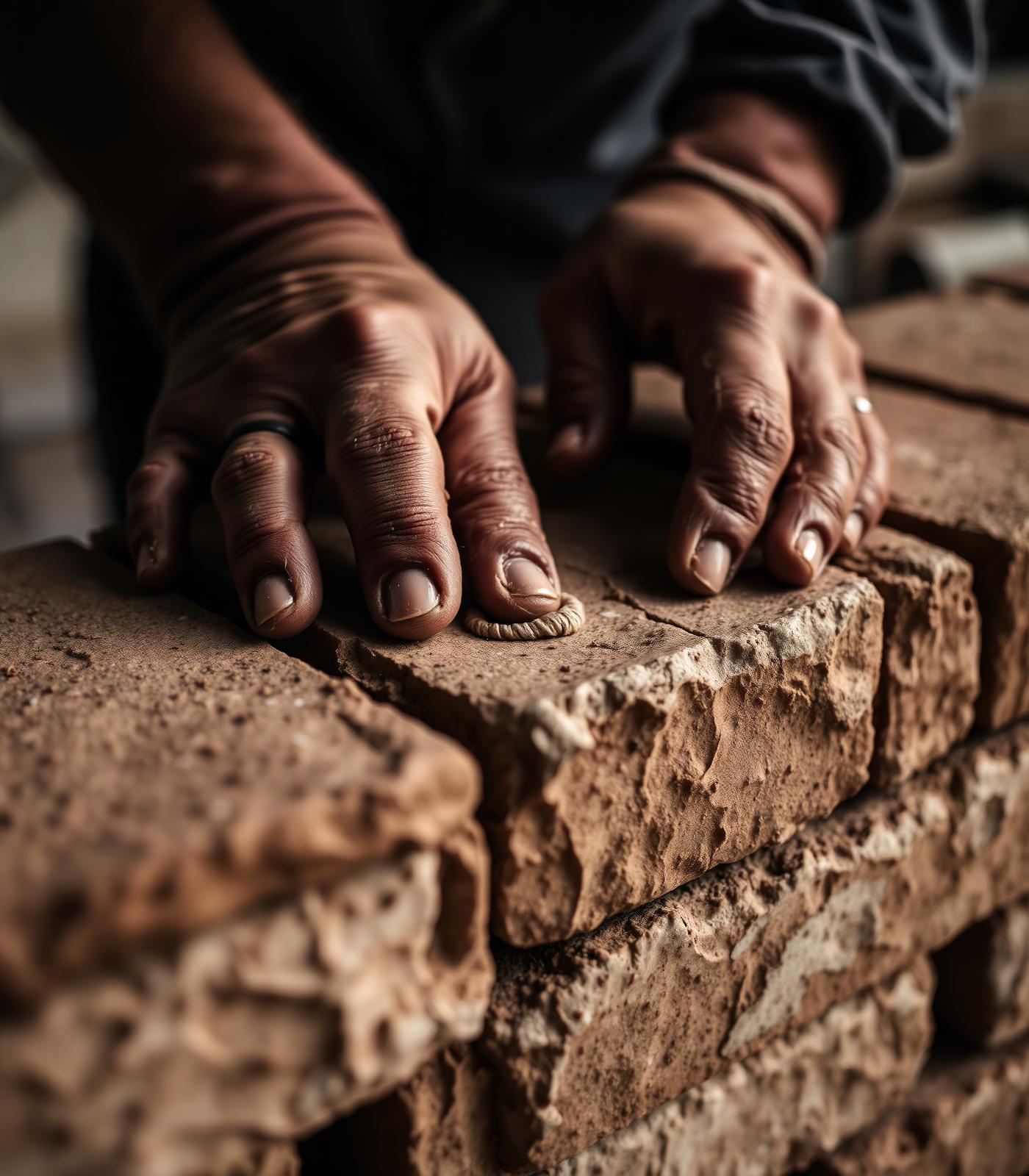 Hands of a mason placing stone