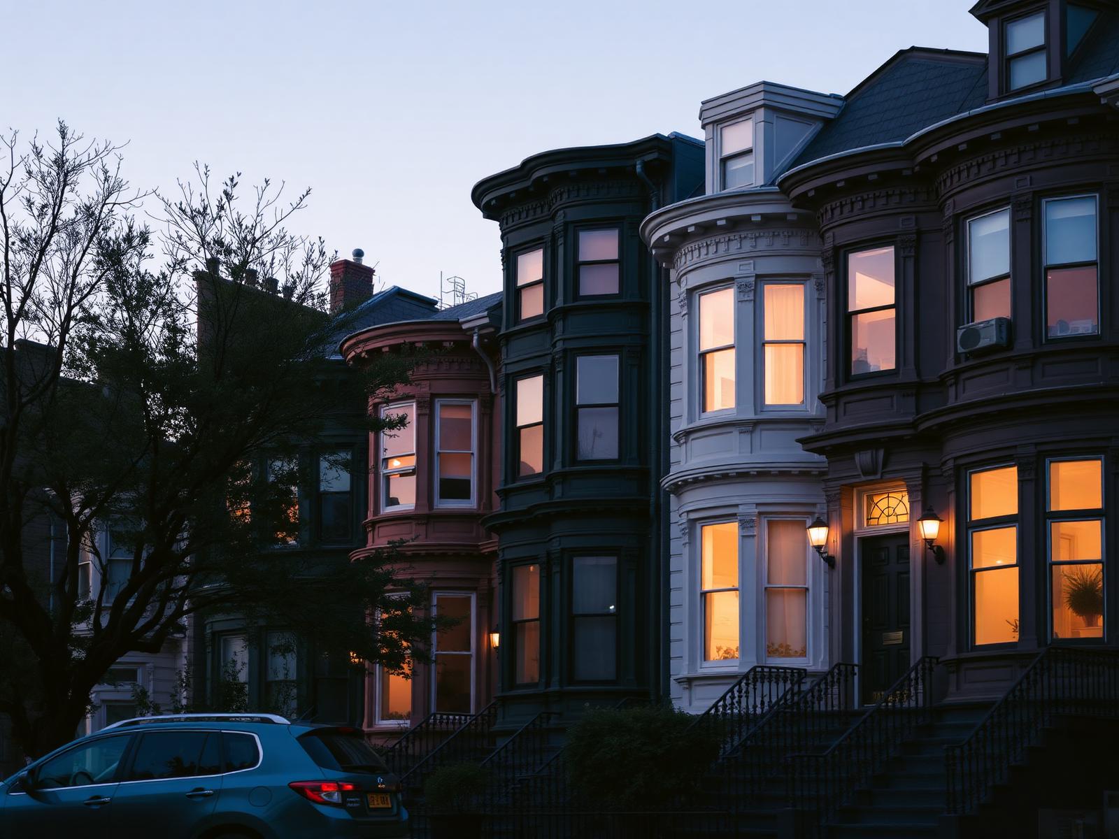 Restored brownstone row